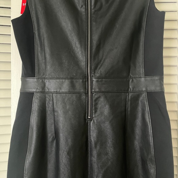 NWT Spanx Faux Leather Ponte Combo Fitted Sheath Dress Black Sz M - Picture 7 of 12